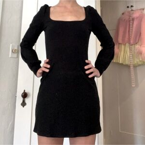 Reformation Black Ribbed Knit Long Sleeve Mini Dress